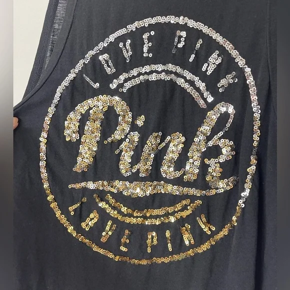 PINK Victoria's Secret Black Tank with Gold Sequins - Picture 3 of 7